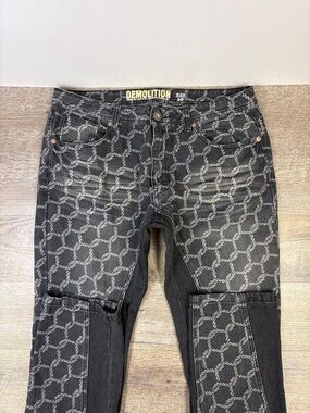 Demolition Patterned Black Jeans Size 36 Slim Straight Stretch Denim Men’s